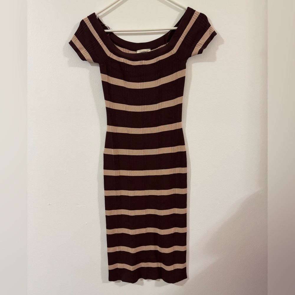 L'AGENCE Striped Brown and Cream Dress.